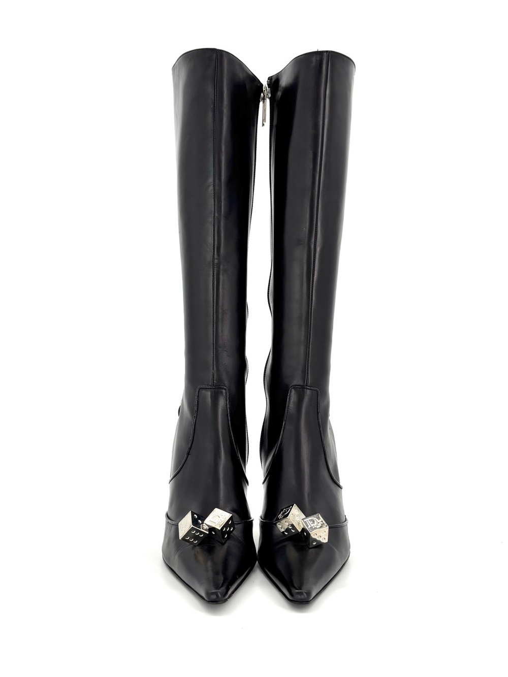 Dior Vintage John Galliano Gambler Dice Pointed Toe Knee High Boots 40 - Picture 2 of 10